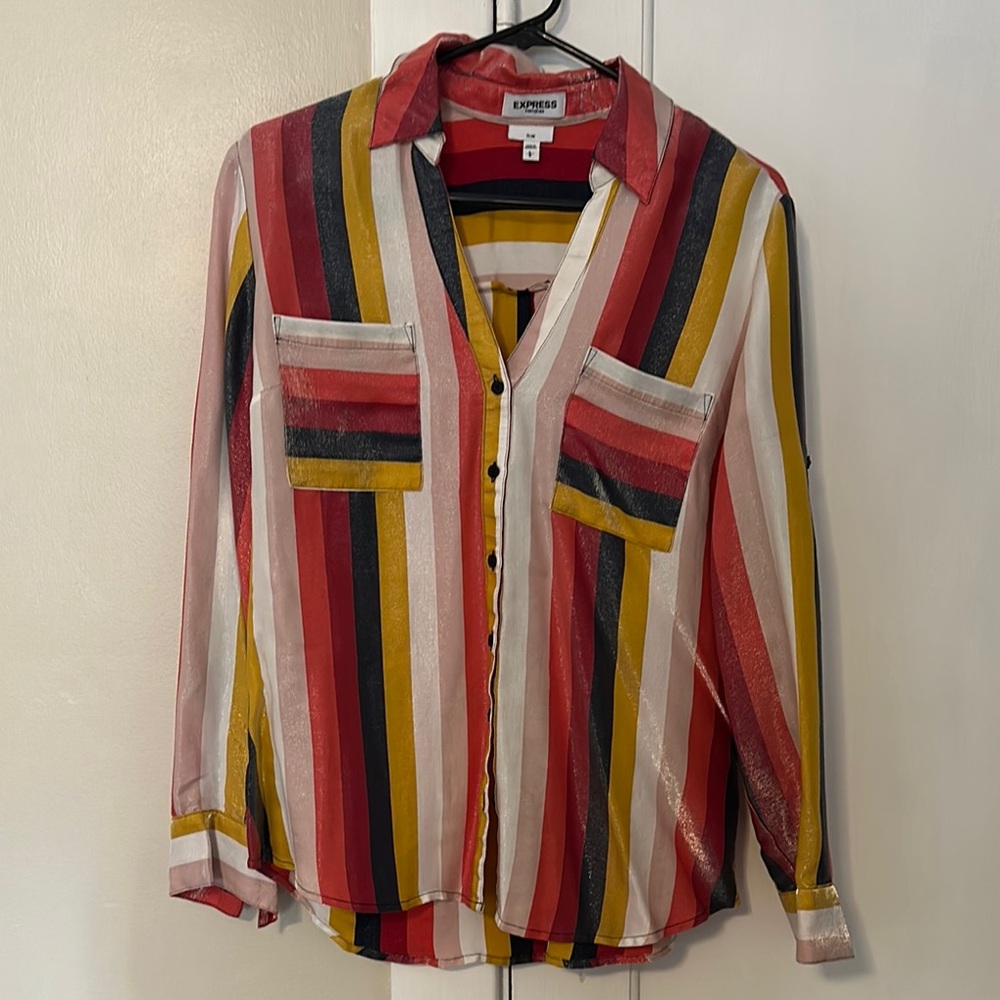Express Multicolored Striped Long Sleeve Button Down Shirt